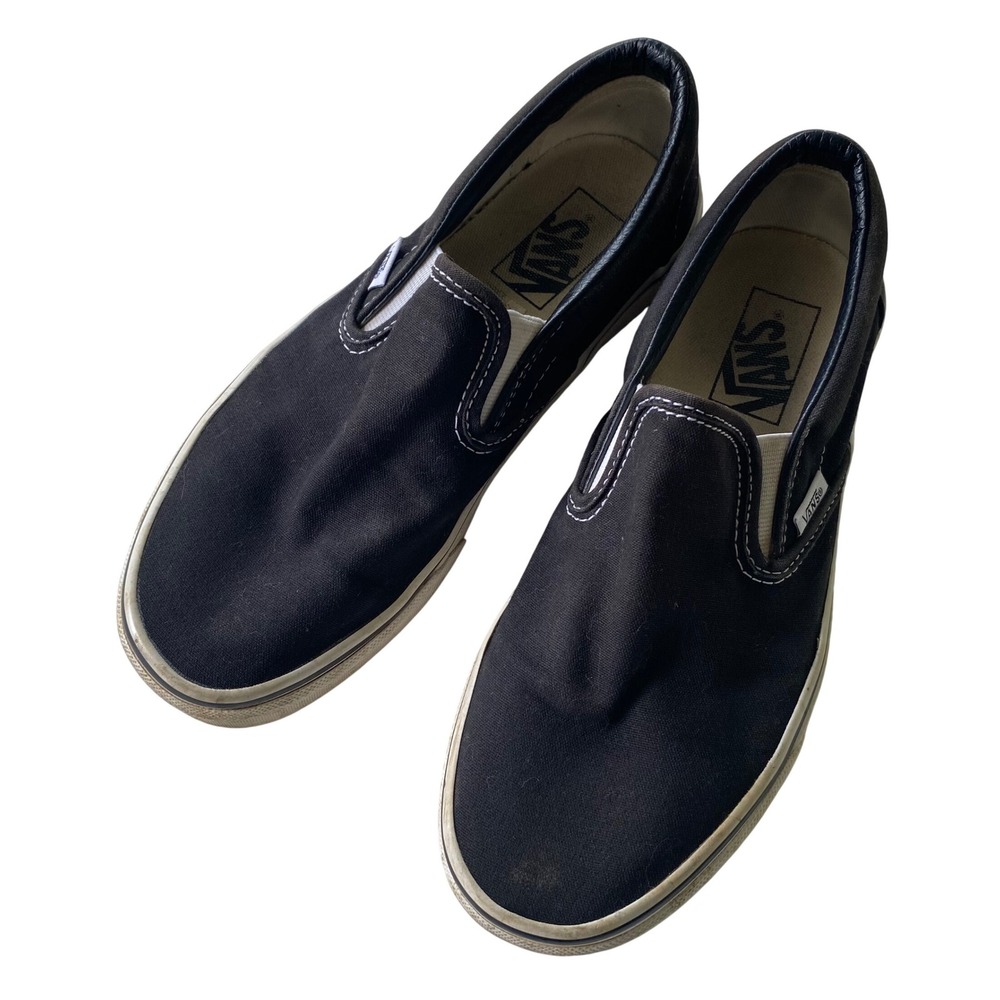 Vans Classic Slip On Sneakers Women 8 Black Canvas Low Top Skater Shoes Grunge